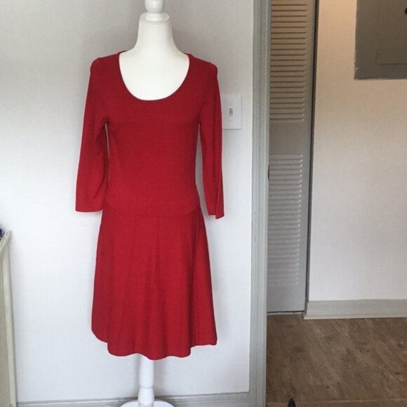 Red Ann Taylor pleated A Line dress - Picture 1 of 5
